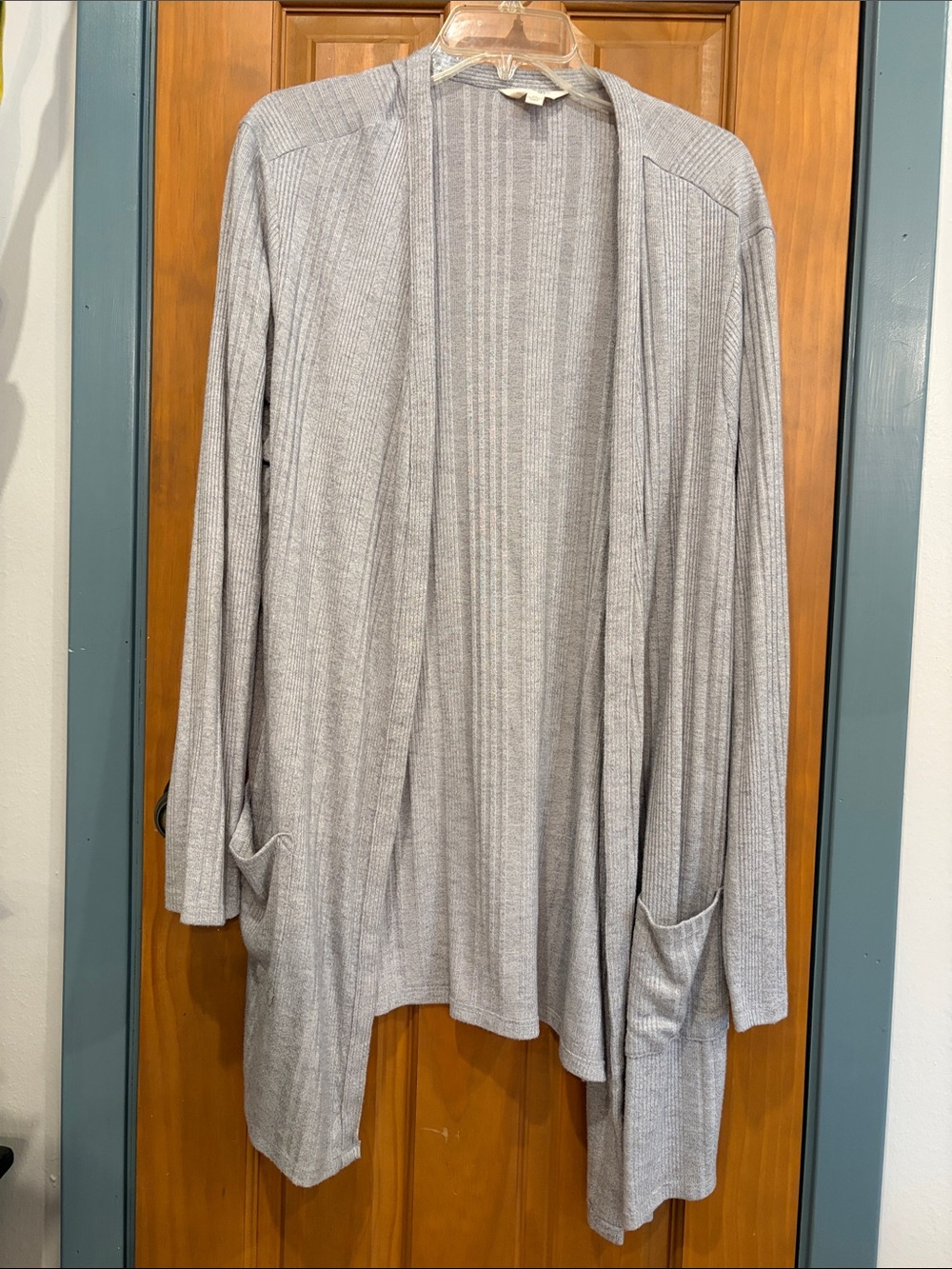 Terra & Sky Light Gray Open-Front Ribbed Cardigan